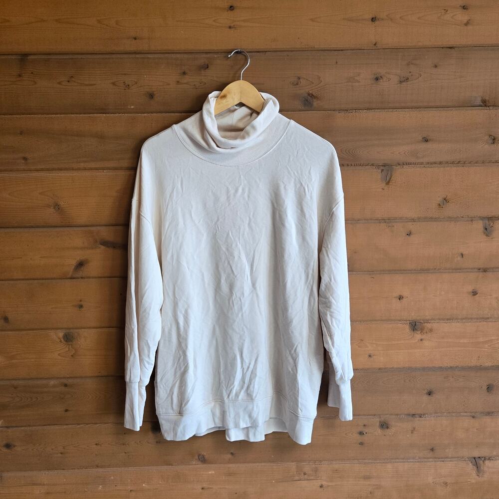 Athleta Balance Cinch Turtleneck Sweatshirt Chantilly Cream Brushed Nirvana L - Picture 3 of 7